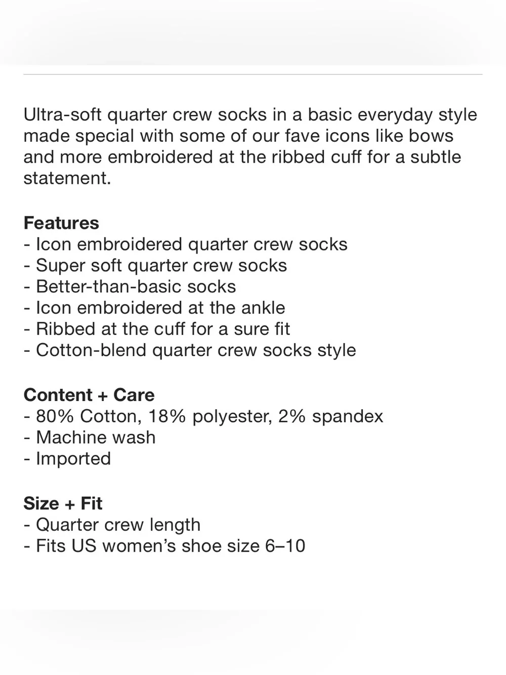 UO Bow Icon Embroidered Quarter Ribbed Crew Socks